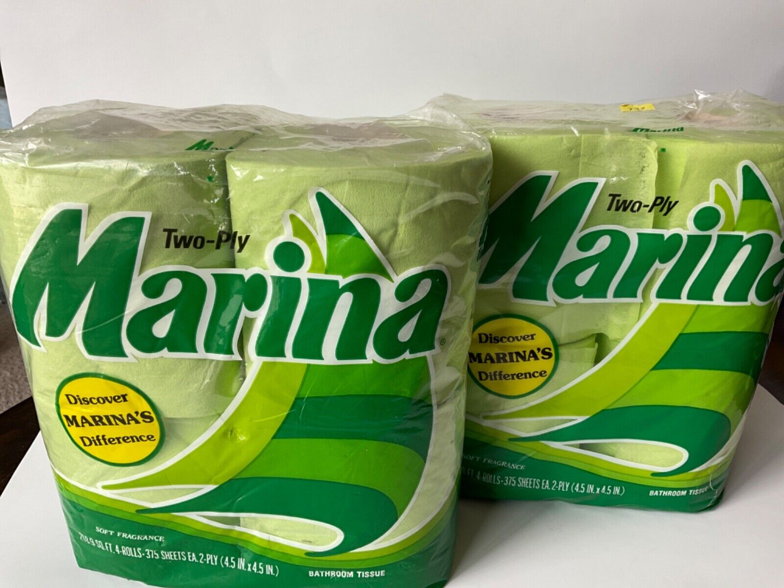 Vintage 1970\'s MARINA Toilet Paper 2ea 4 Packs Green NOS TV Movie Prop
