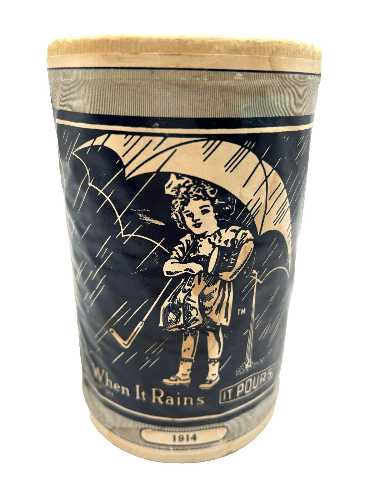 Morton Iodized Salt Cardboard Container 1914 When It Rains It Pours Morton Girl