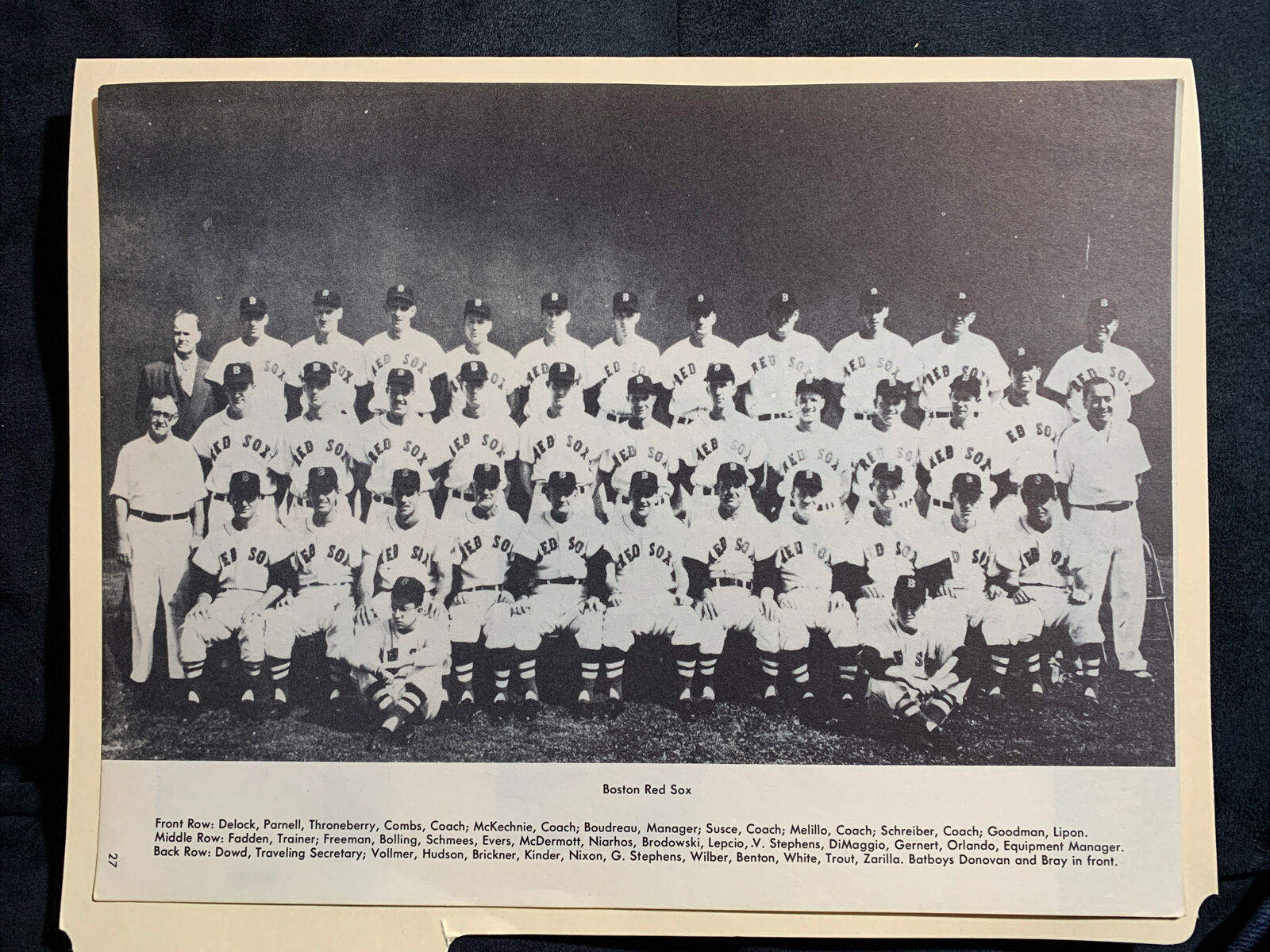 Boston Red Sox 1953 Team Dom DiMaggio Hoot Evers 1954 Baseball 8X11 Pictorial