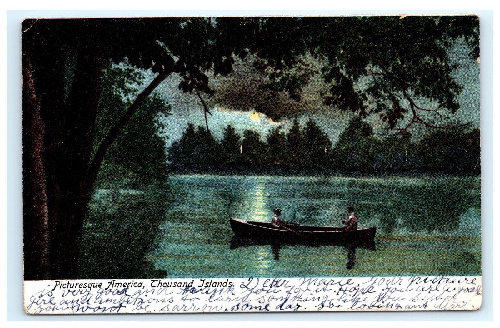Picturesque America Thousand Islands Boating at Night 1906 UDB Postcard D4