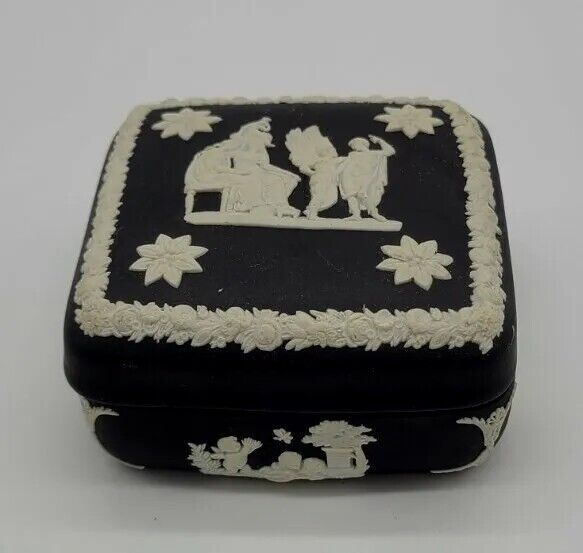 Vintage Classic Black White Jasperware Wedgewood Lidded Box