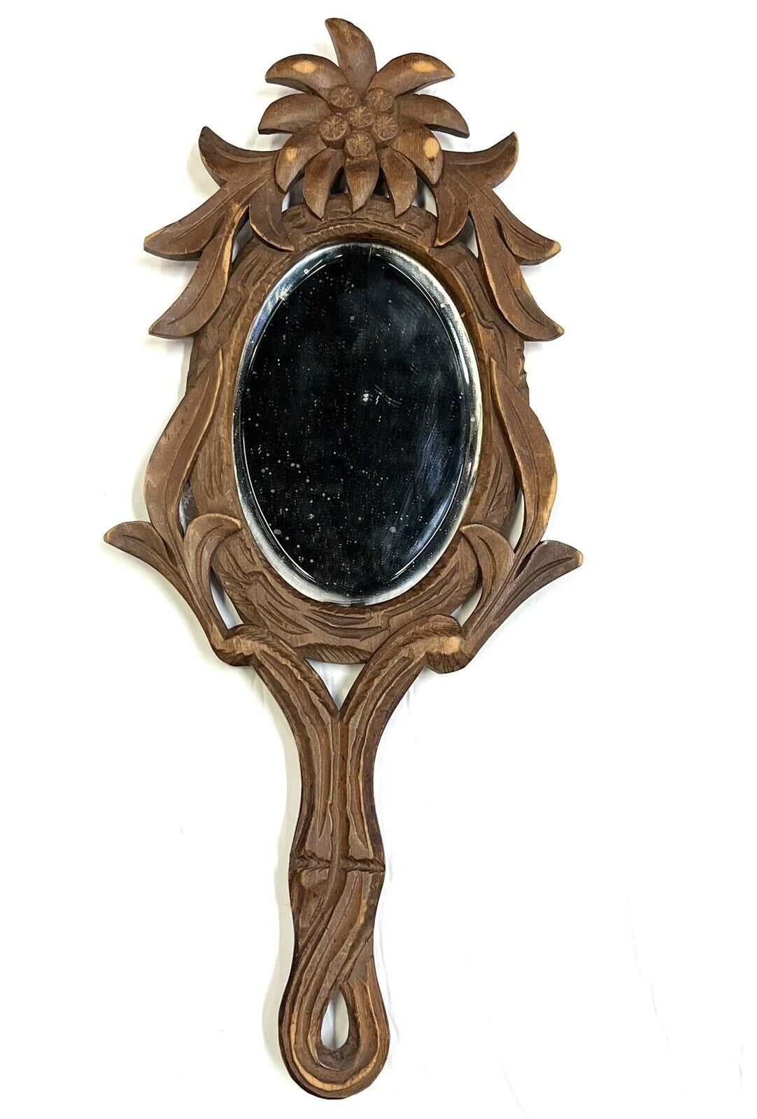Antique Hand Mirror Black Forest Beveled Glass