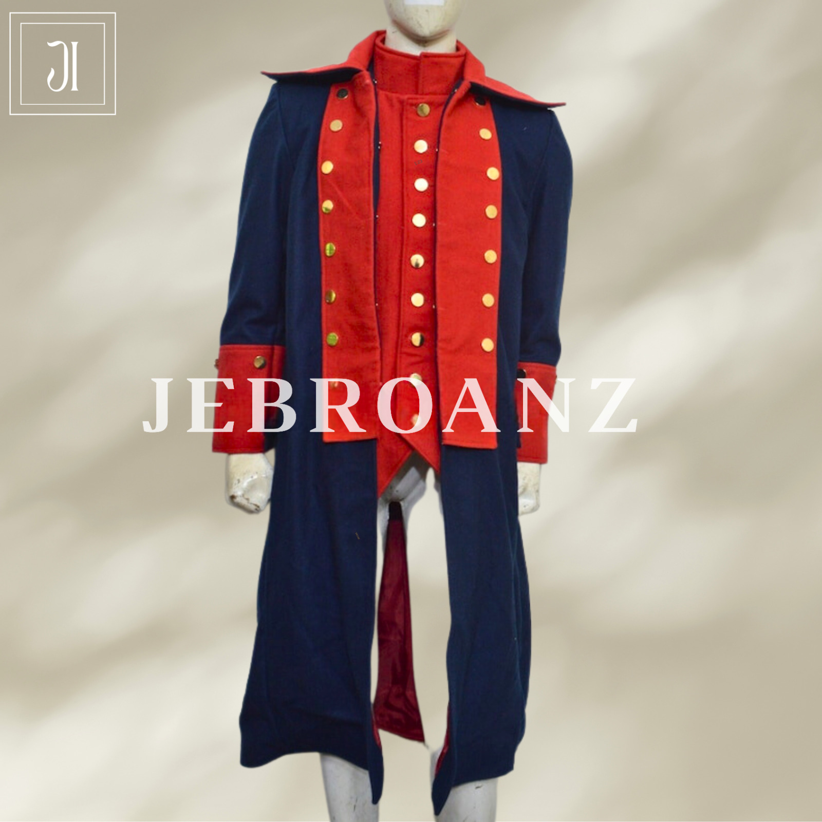 Brand New American Revolutionary War Men's Blue Red Lapel Wool Coat -Civil war