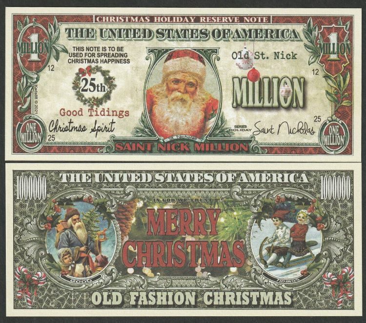 Lot of 100 Bills - Old Fashion Christmas with Saint Nicholas Million Dollar