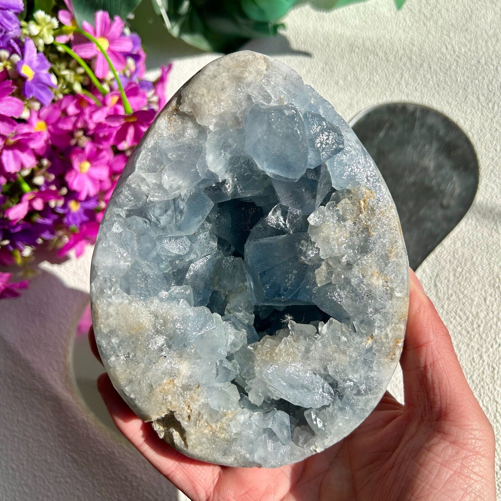 1.97kg Natural Beautiful Blue Celestite Crystal Geode Mineral Specimen Display