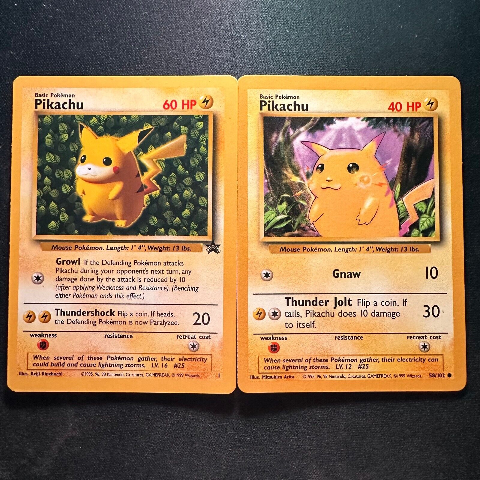 Pikachu Black Star Promo & 58/102 Base Set Pokemon Cards