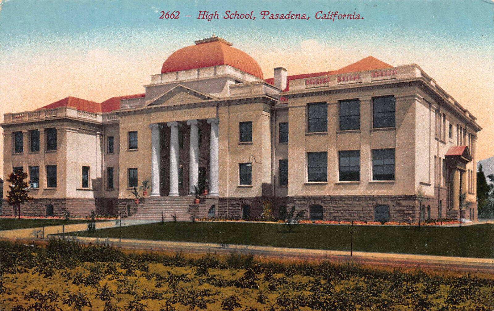 High School, Pasadena, California, Early Postcard, Unused