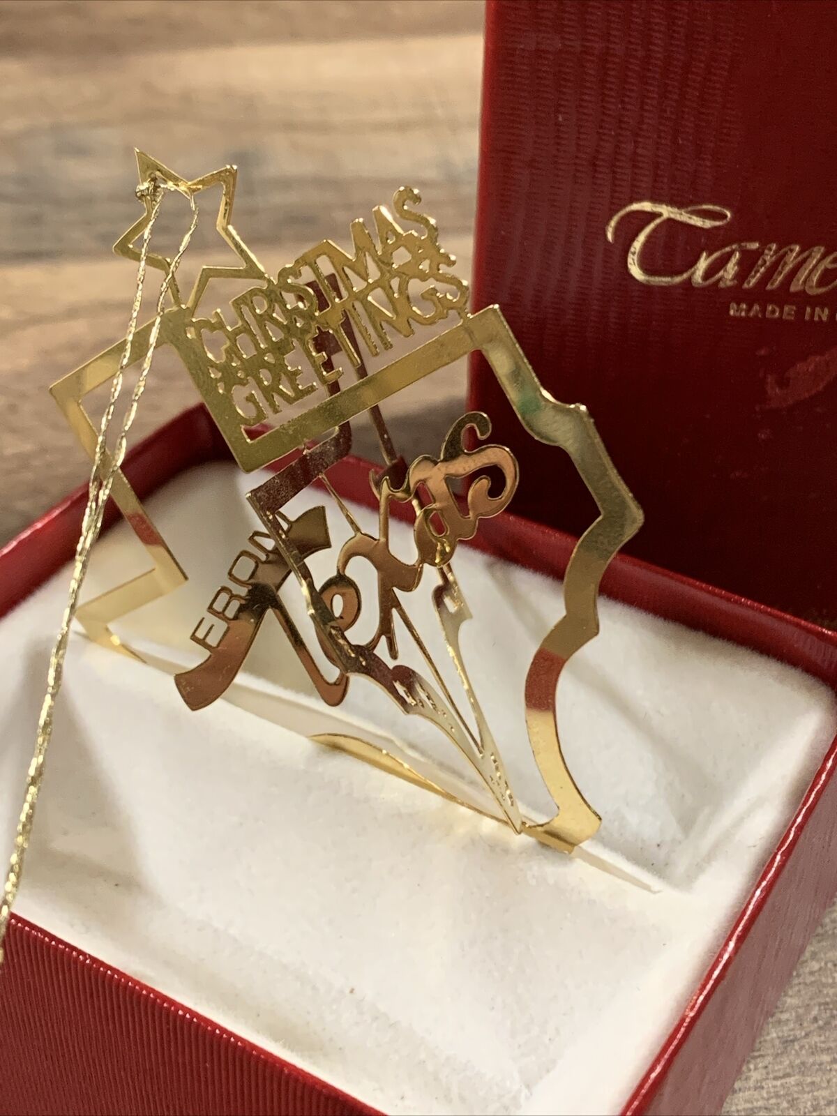 Camerlane 24kt Gold Finish Texas State Christmas Greetings From Texas Ornament