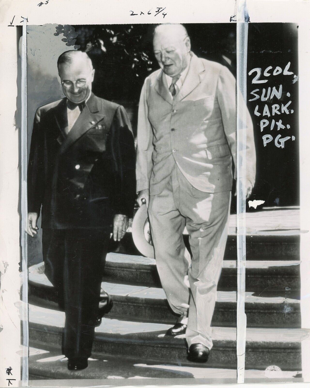 16 July 1945 press photo of Churchill and Truman at Potsdam