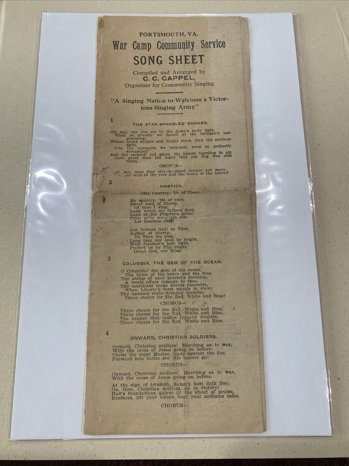 1919 War Camp Community Service Song Sheet Music Portsmouth, VA ORIGINAL WWI