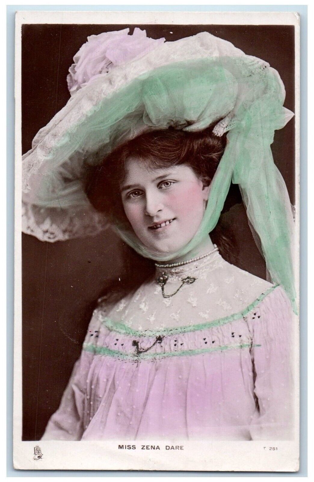 Stage Actress Postcard RPPC Photo Miss Zena Dare Studio Tuck\'s 1907 Antique