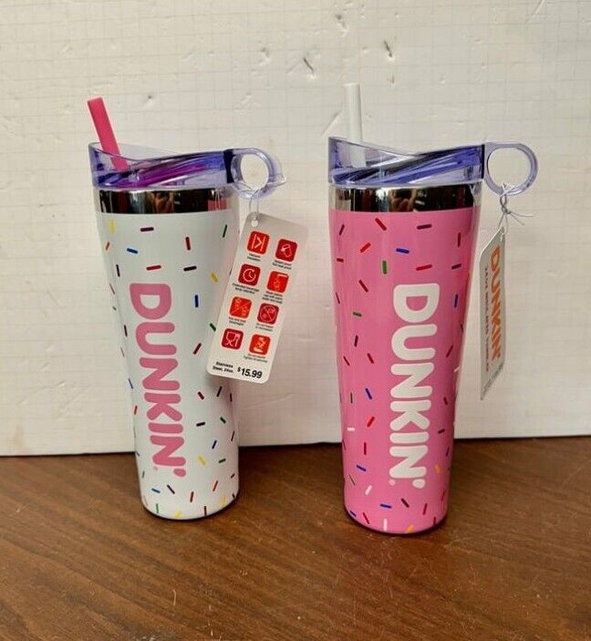Dunkin Donuts Pink and White Sprinkle Tumbler Set Spring 2024 