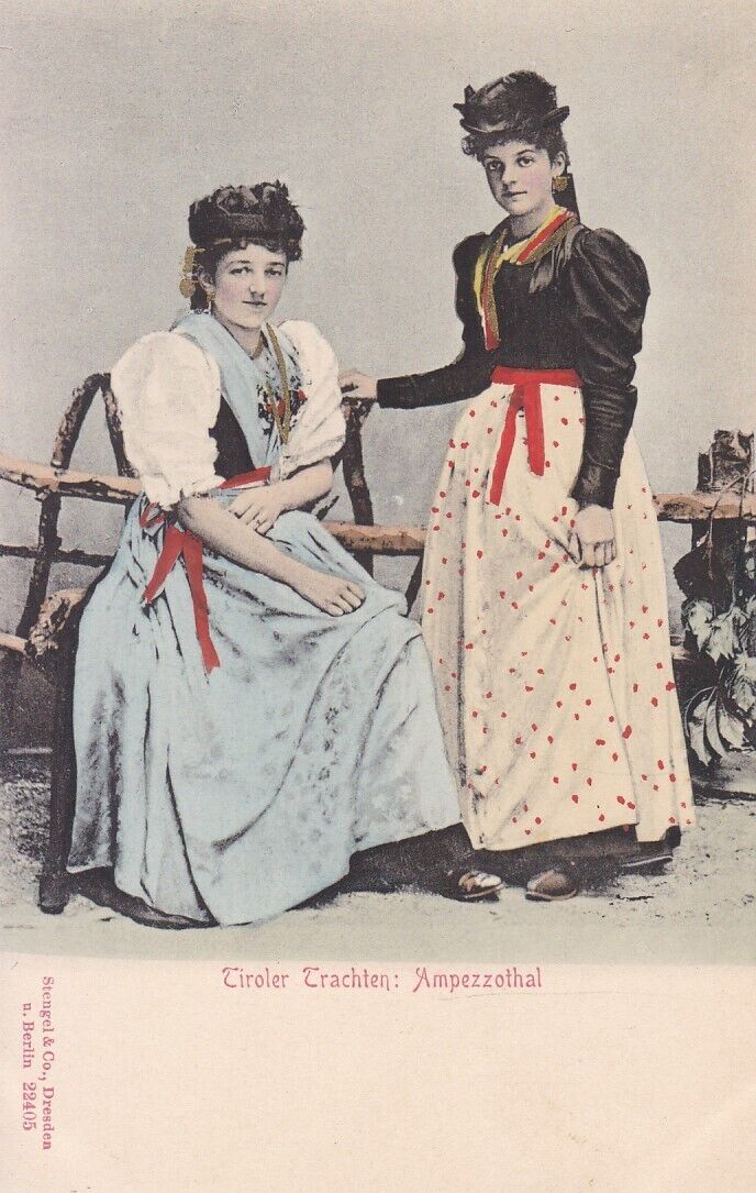 Ampezzo, Italy, c 1905, Two Women in Traditional Dress, Tiroler Trachten, Unused