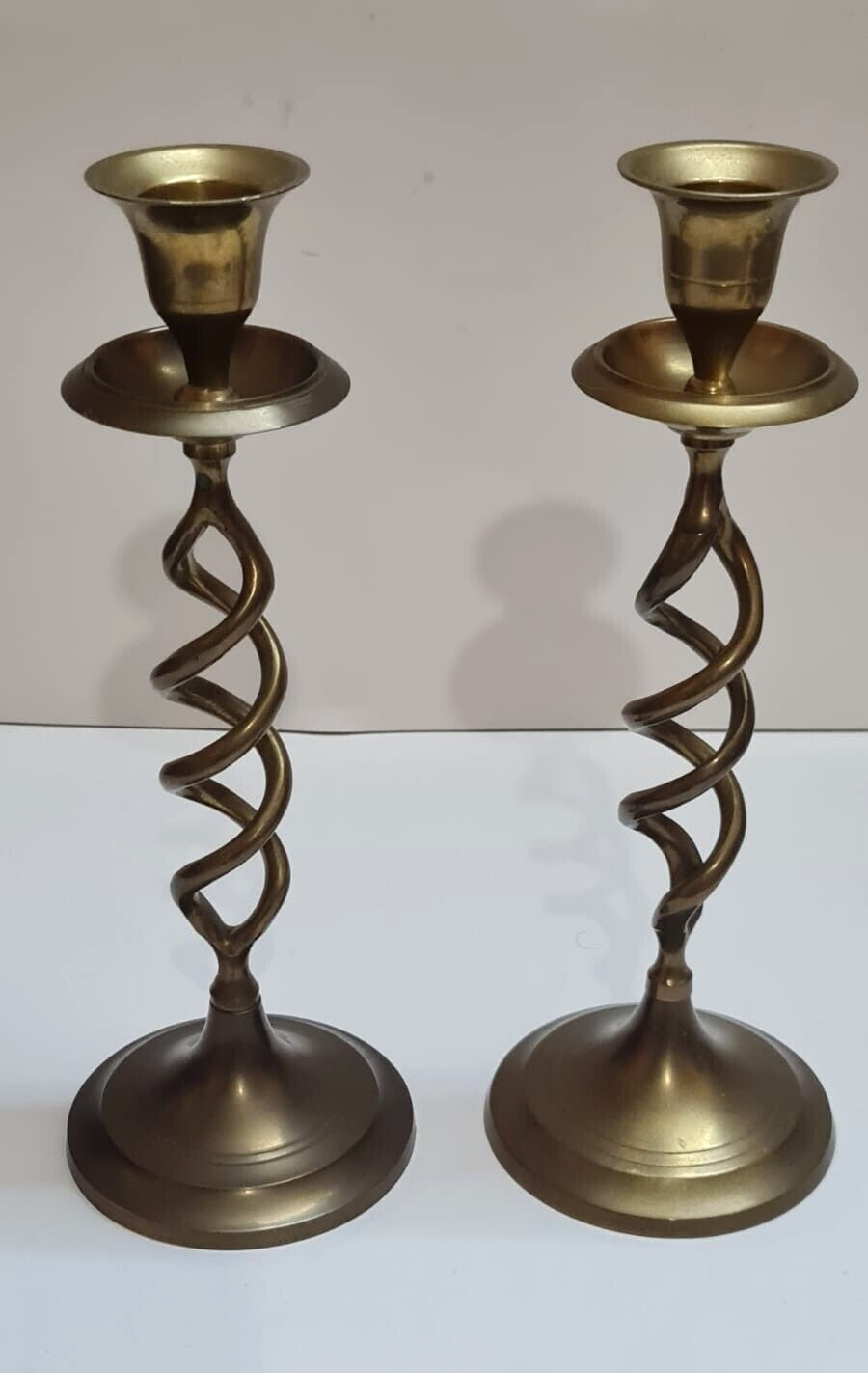 vintage solid brass candlesticks pair barley twist open spiral candle holders9\'\'