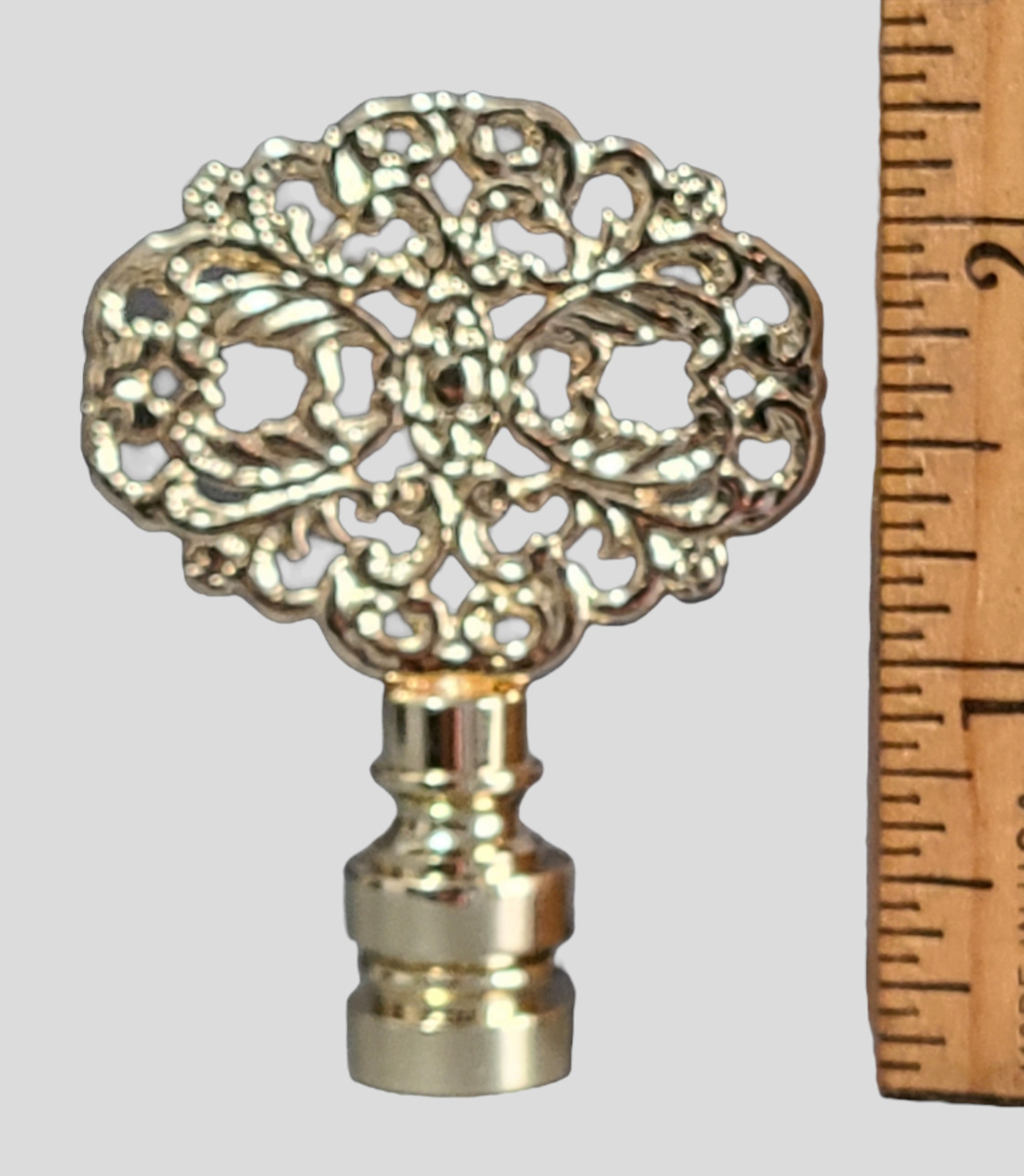 Superb Quality Polished Brass Oval Filigree Lamp Finial 2 1/4'' Tall DR19