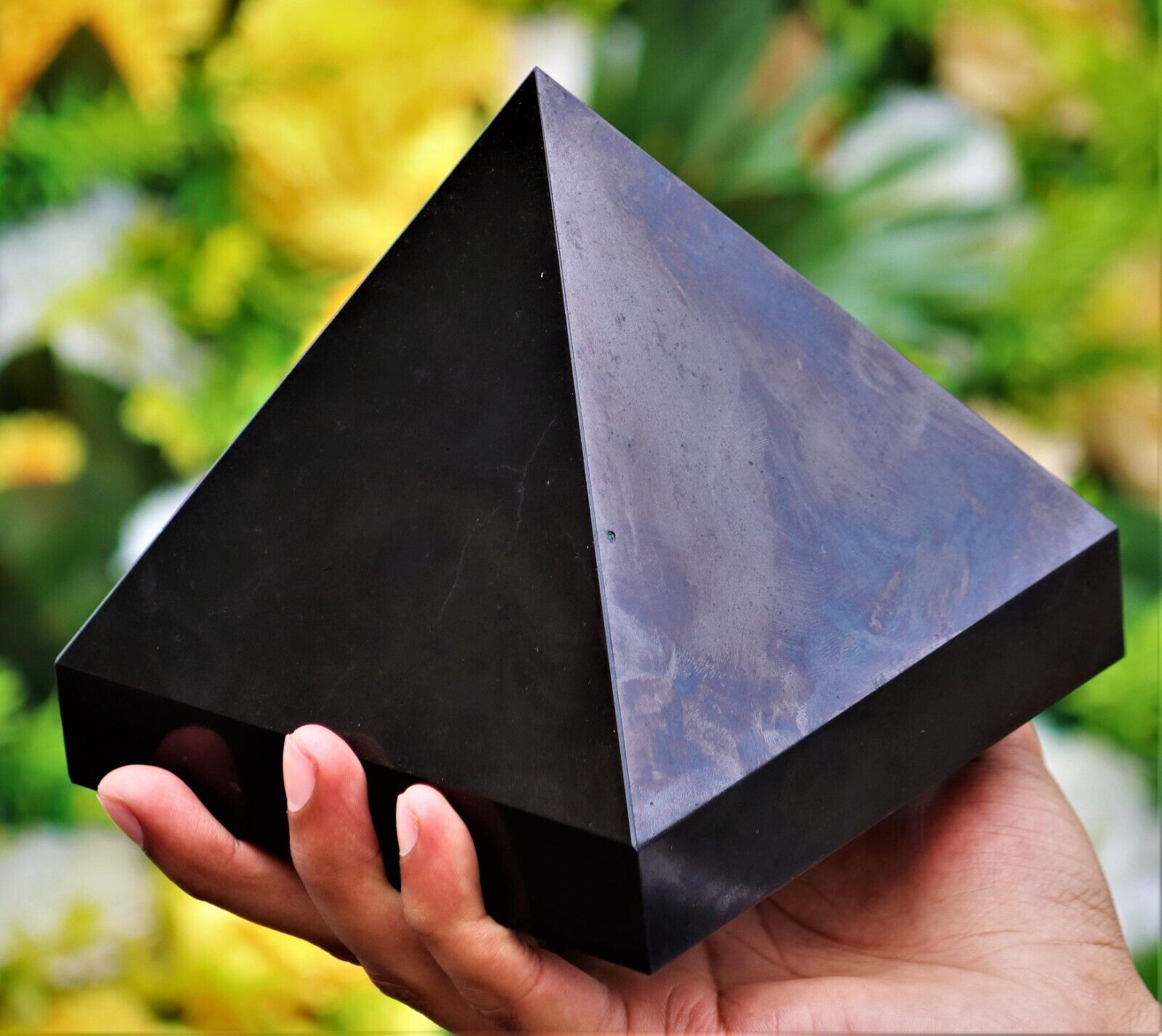 130MM Black Schorl Tourmaline Crystal Healing Chakra Balance Gemstone Pyramid