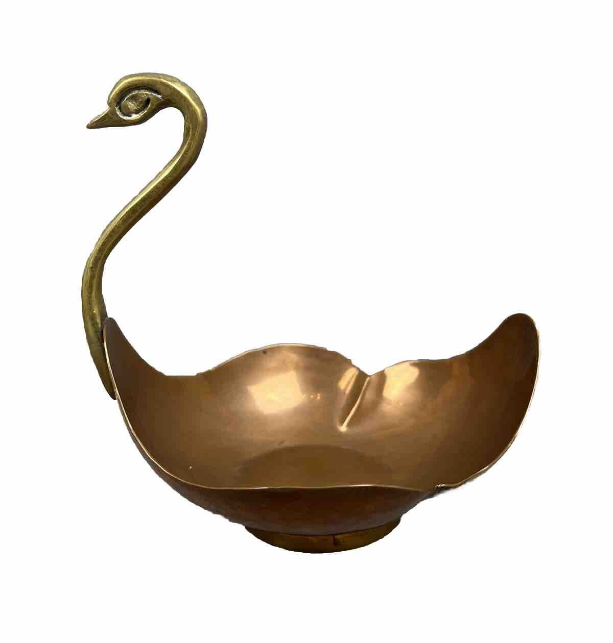 Vintage Brass Copper Swan Soap Trinket Keys Jewelry Dish Candy Bowl