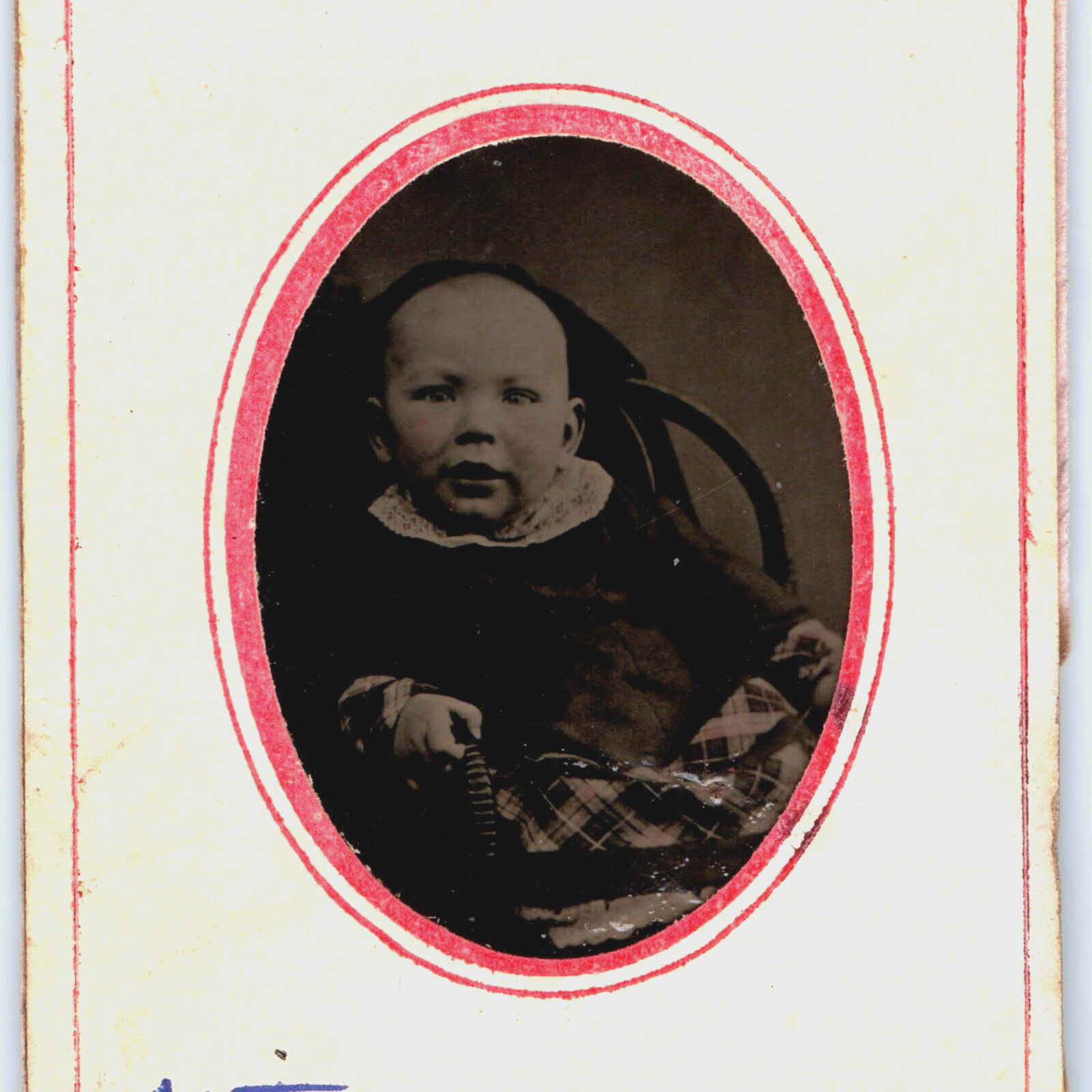 c1860s Cute Alert Big Baby Boy Tintype Photo w/ Paper Frame ID Montrose McCoy H8