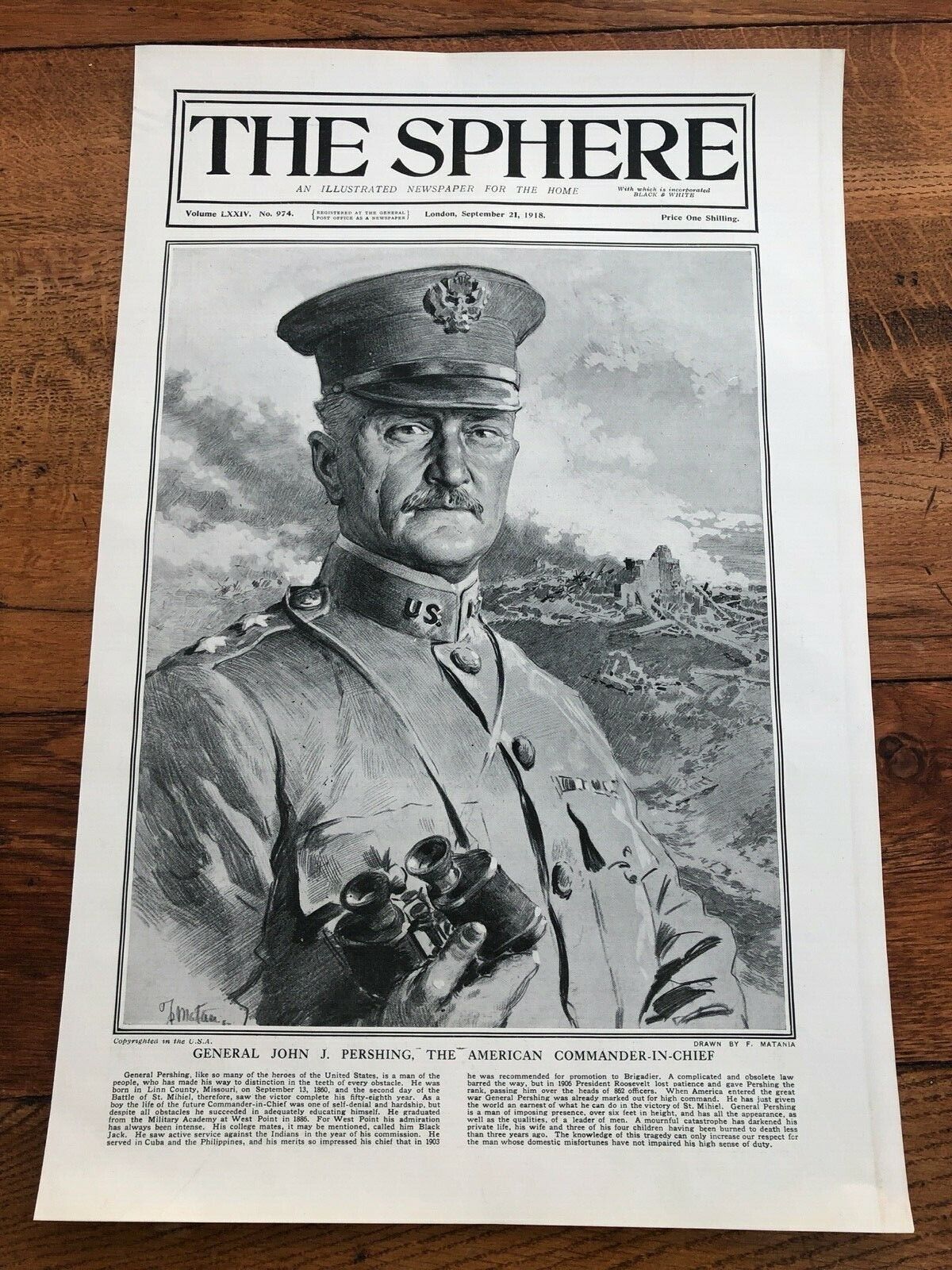 ww1 full page print - general john j. pershing - american commander in chief 