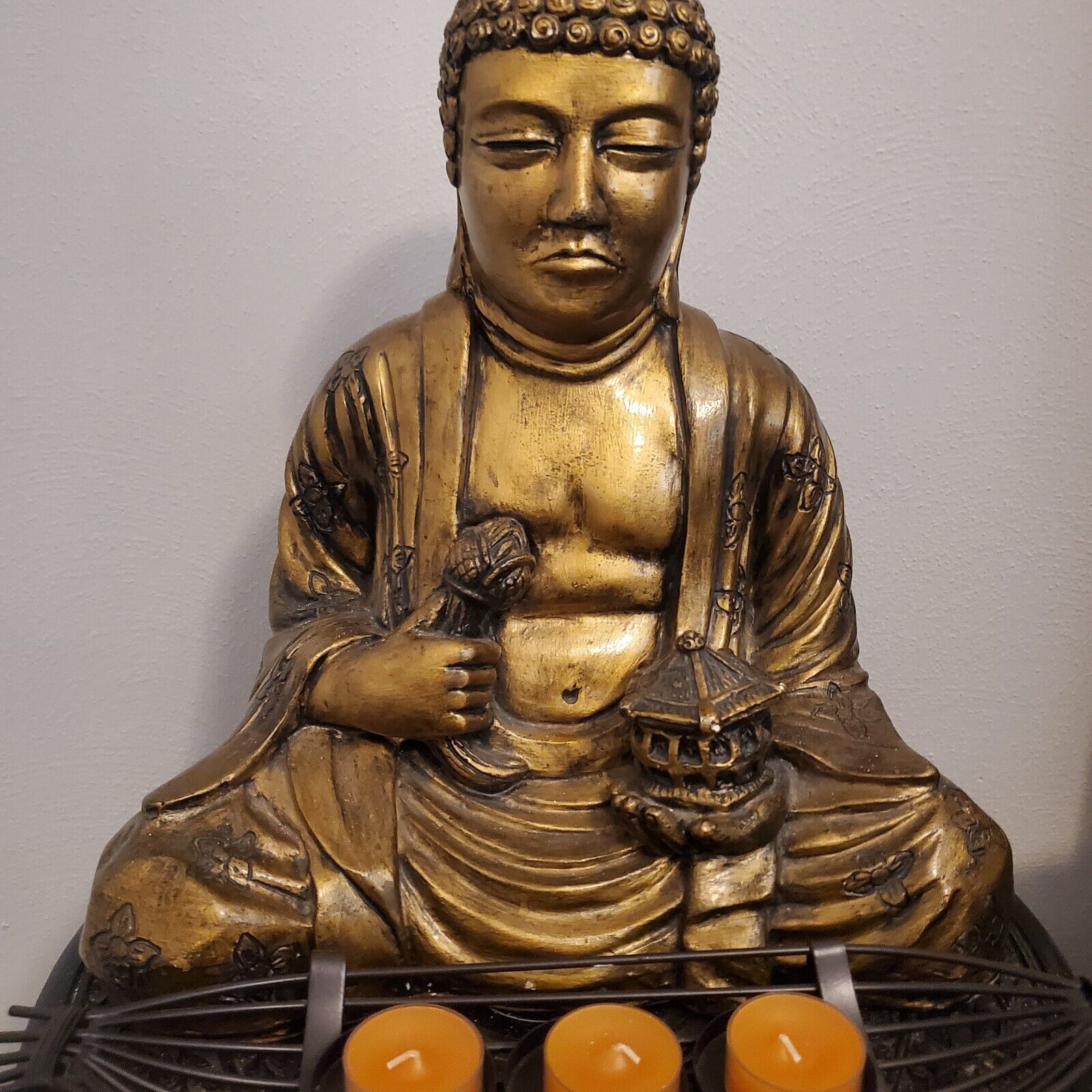 LARGE Bronze Look SITTING BUDDHA MEDITATING PEACE STATUE