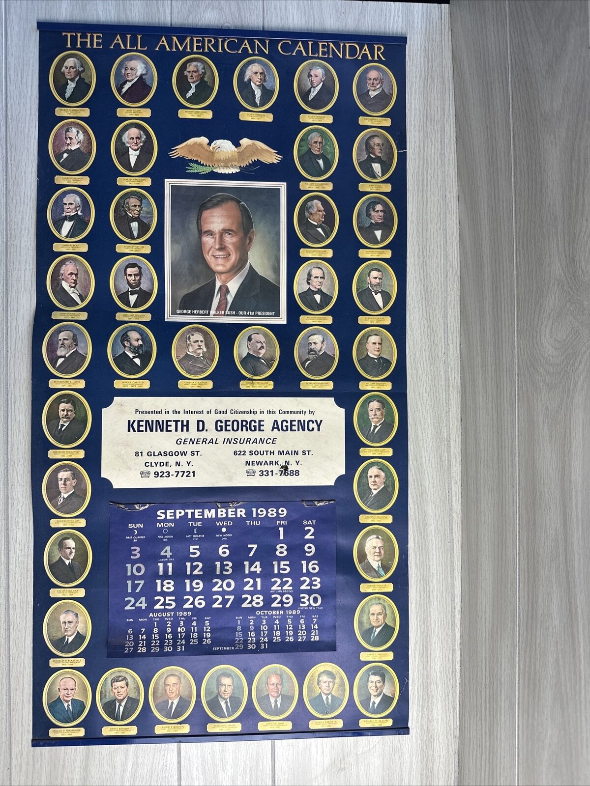 VINTAGE 1989 President George Bush All American Calendar Clyde/Newark, NY
