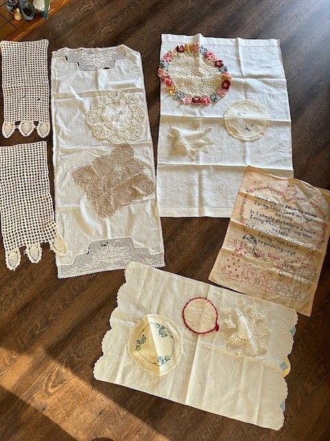 Vintage Handmade Embroidery Linens Doilies & More