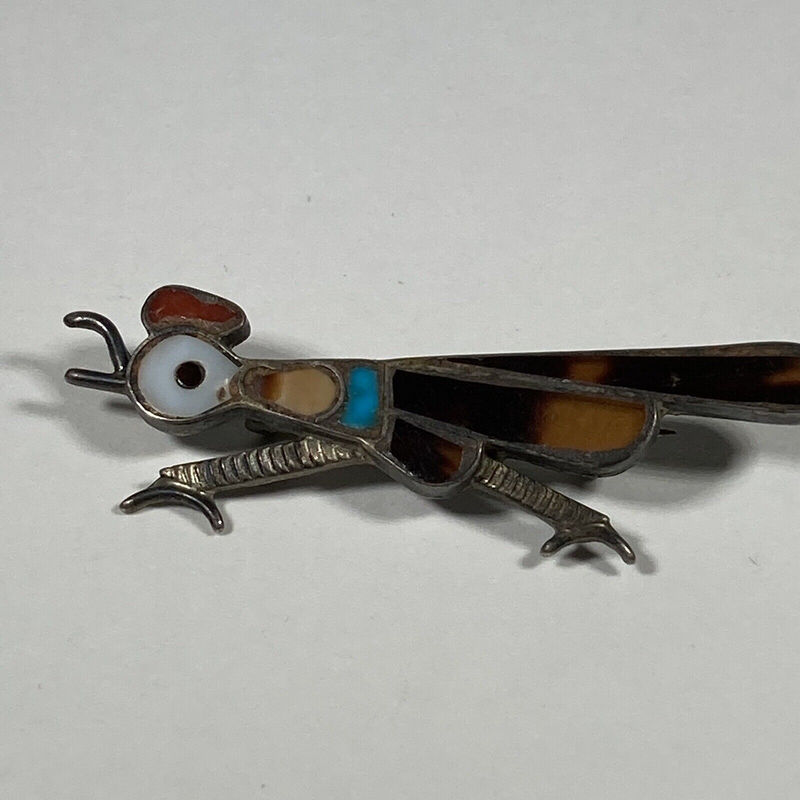 Vintage Native American Zuni Inlaid Stones Roadrunner Pin