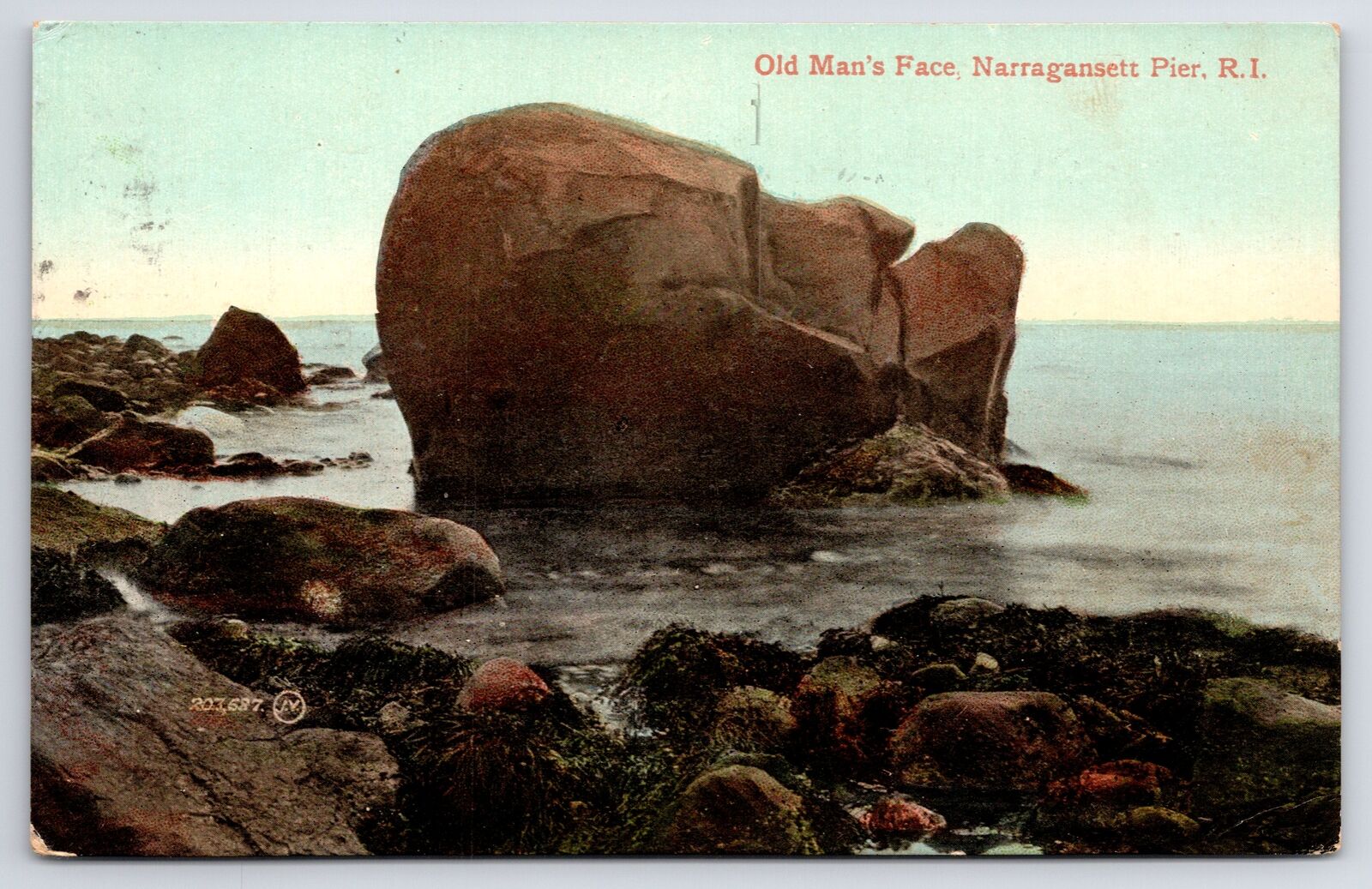 Narragansett Pier Rhode Island~Old Man\'s Face Rock Formation in Water~1908 PC