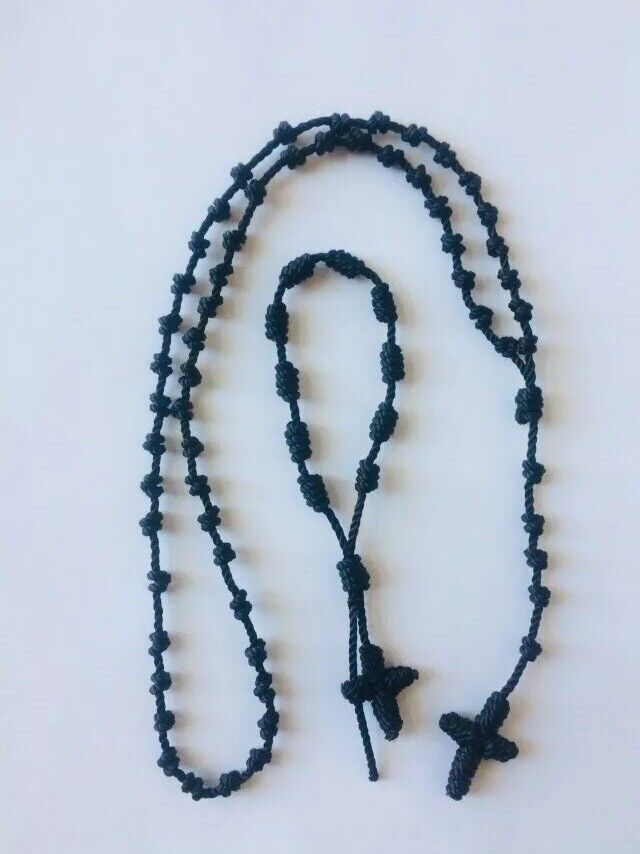 Black Knotted Nylon ROSARY and Adjustable Knotted Rosary Bracelet