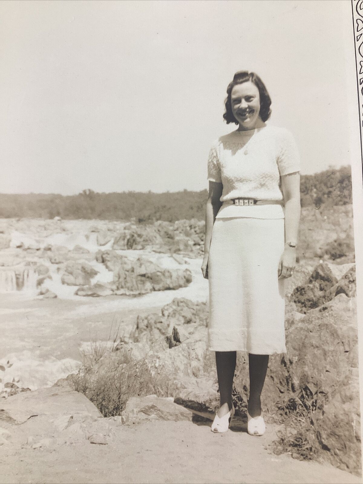 Pretty Girl Antique Photo VTG 1938 Fashion Dress Desert Rocks Water Fall Atlanta
