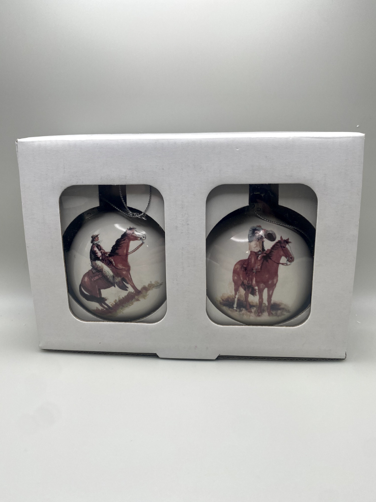 2 Montana Lifestyles Ceramic Reflections 2 Side Cowboy Horse Western Ornaments
