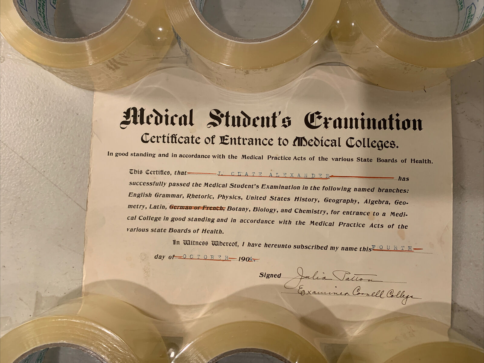Antique 1904 Medical Students Certificate Diploma Medical Colleges RARE Original
