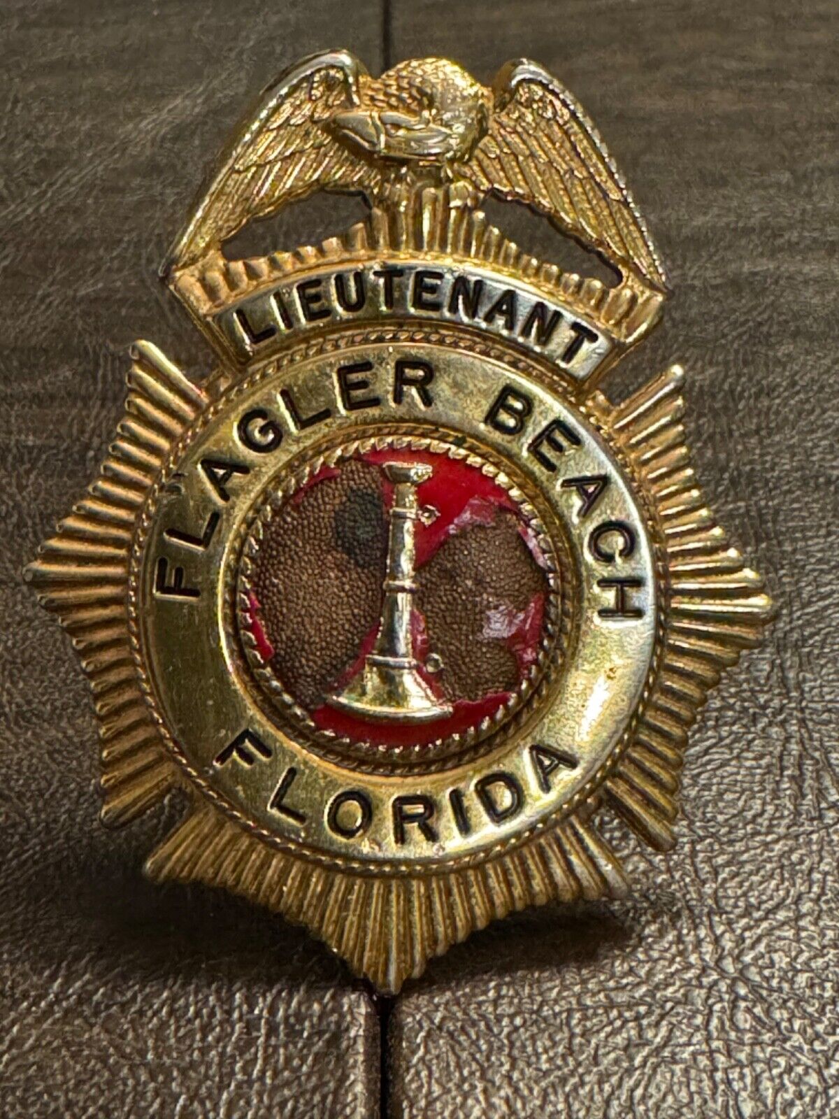 Rare 3” Vintage Obsolete LIEUTENANT Badge,FLAGLER BEACH.FLORIDA