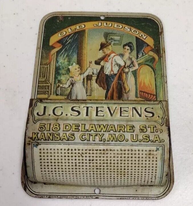 Antique 1910 JC Stevens Old Judson Whiskey Litho Advertising Match Stick Holder