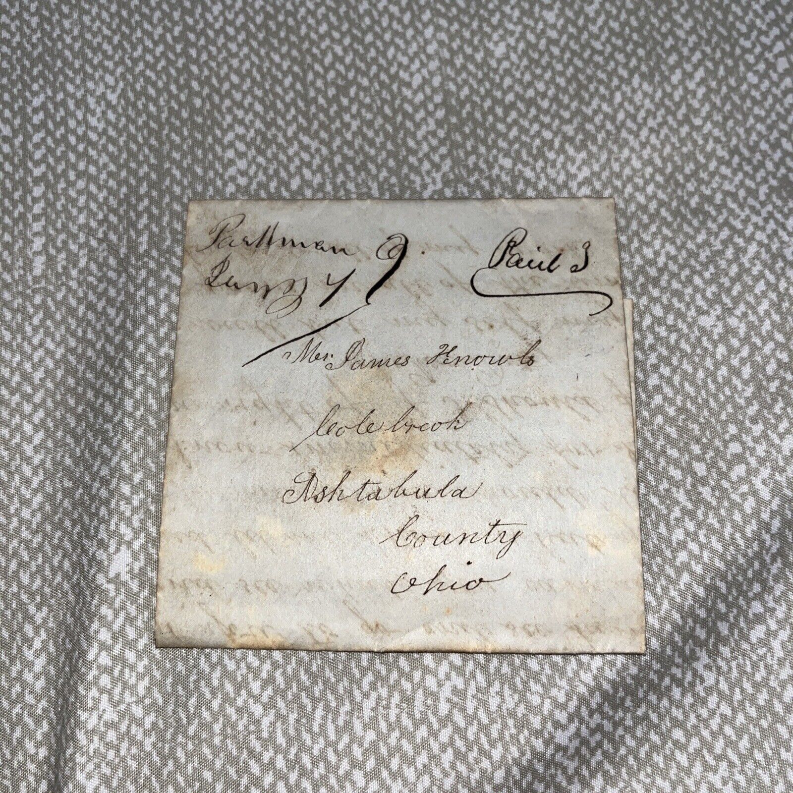 Antique 1852 Letter Parkman to Ashtabula County Ohio on Trading Wagon Barn Land