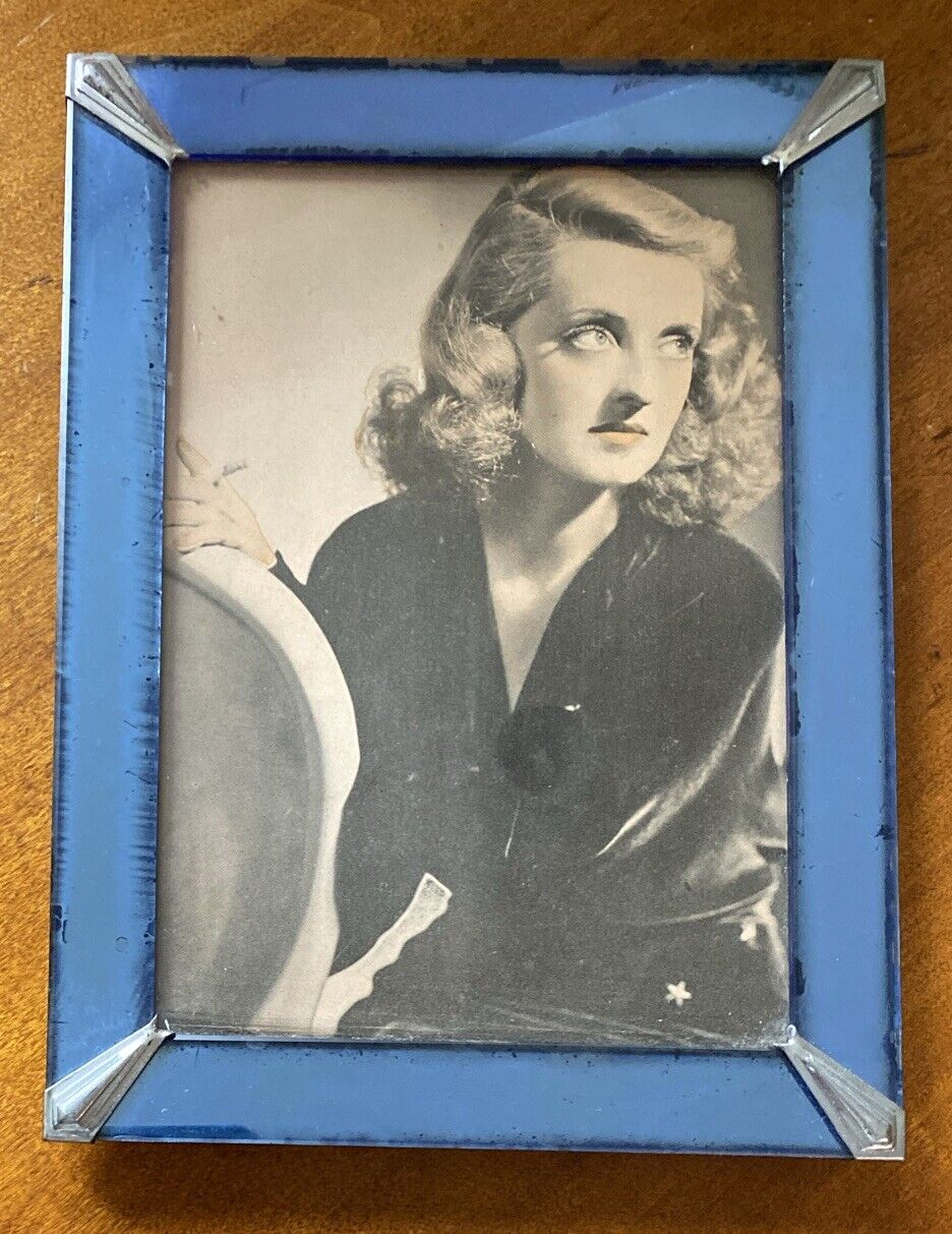 Vintage Art Deco Blue Mirror & Chrome Tabletop Easel Picture Photo Frame 5x7
