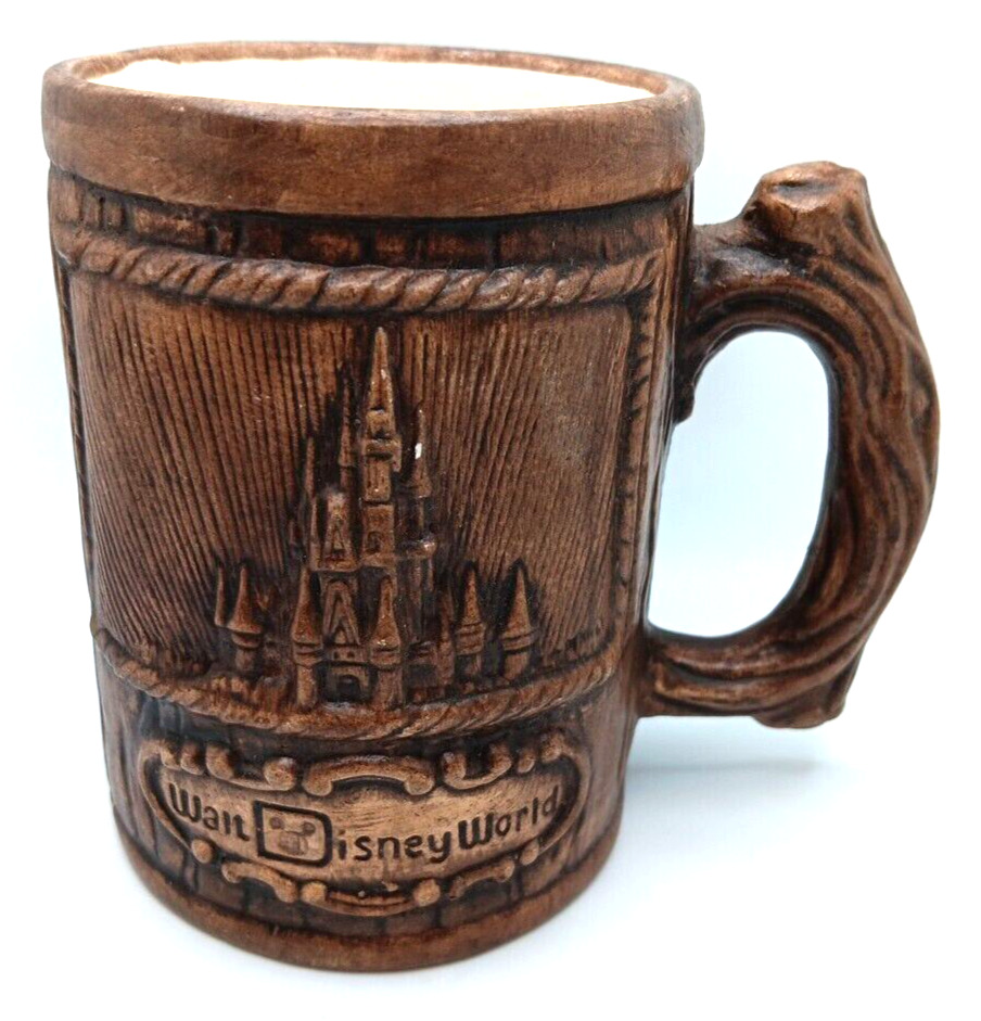 Vintage Walt Disney 3D Texture Wood Mug Stein Coffee Classic Logo Castle 90s