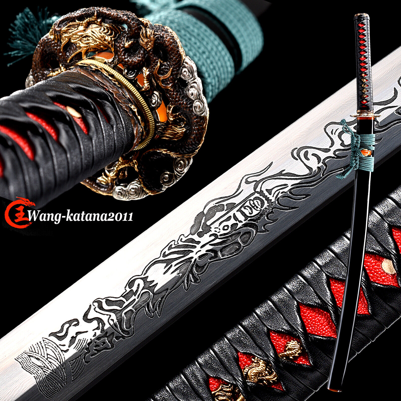 40\'\' Dragon Clay Tempered Folded Steel Katana Japanese Samurai Double Bohi Sword