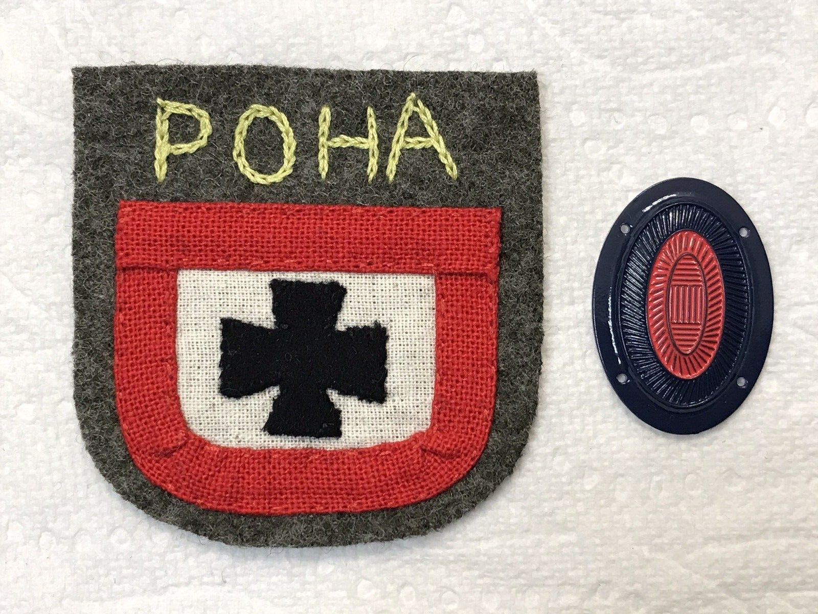 WWII WW2 German Russian POHA RONA Kaminsky Volunteer Sleeve Shield & Cockade