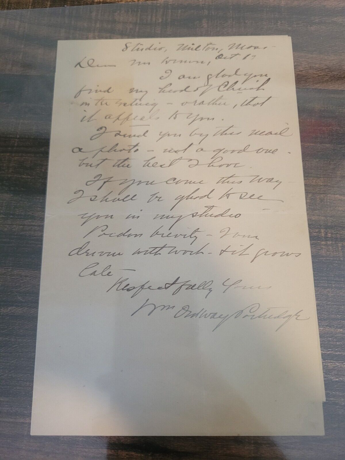 Sculptor William Ordway Partridge Signed Hand Written Letter Autograph