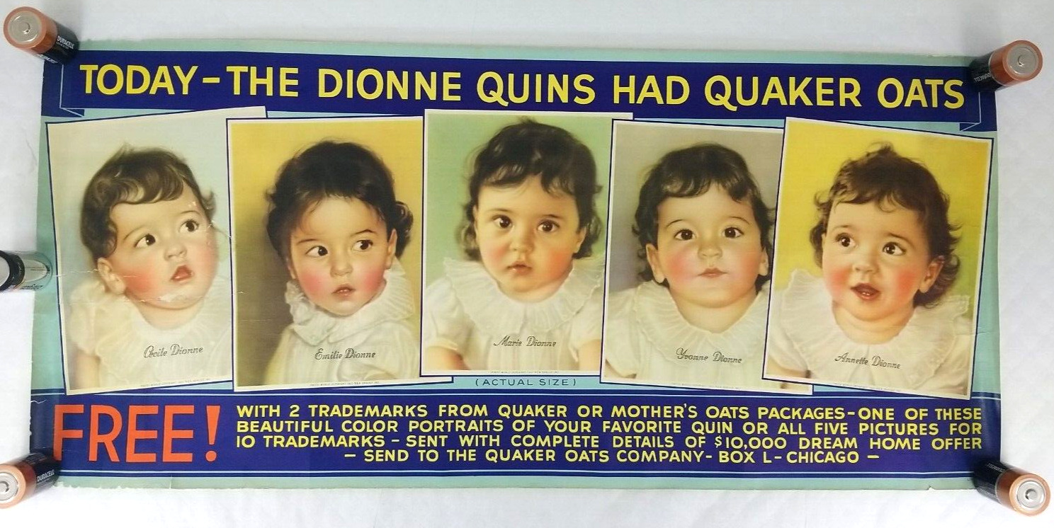 ORIGINAL 1935 Quaker Oats Dionne Quintuplets Quints Advertising Picture Poster