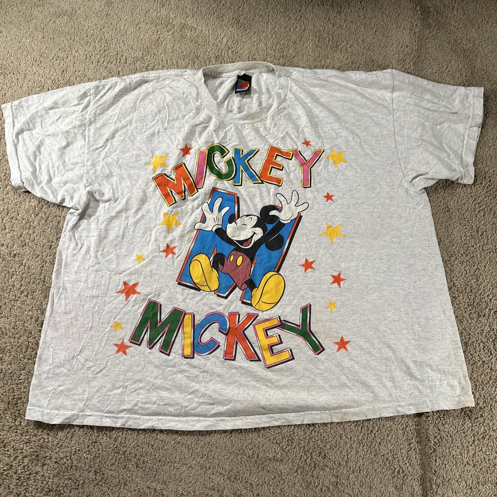 Vintage Mickey Mouse Shirt Adult Gray Mickey Unlimited Big Print USA 90s