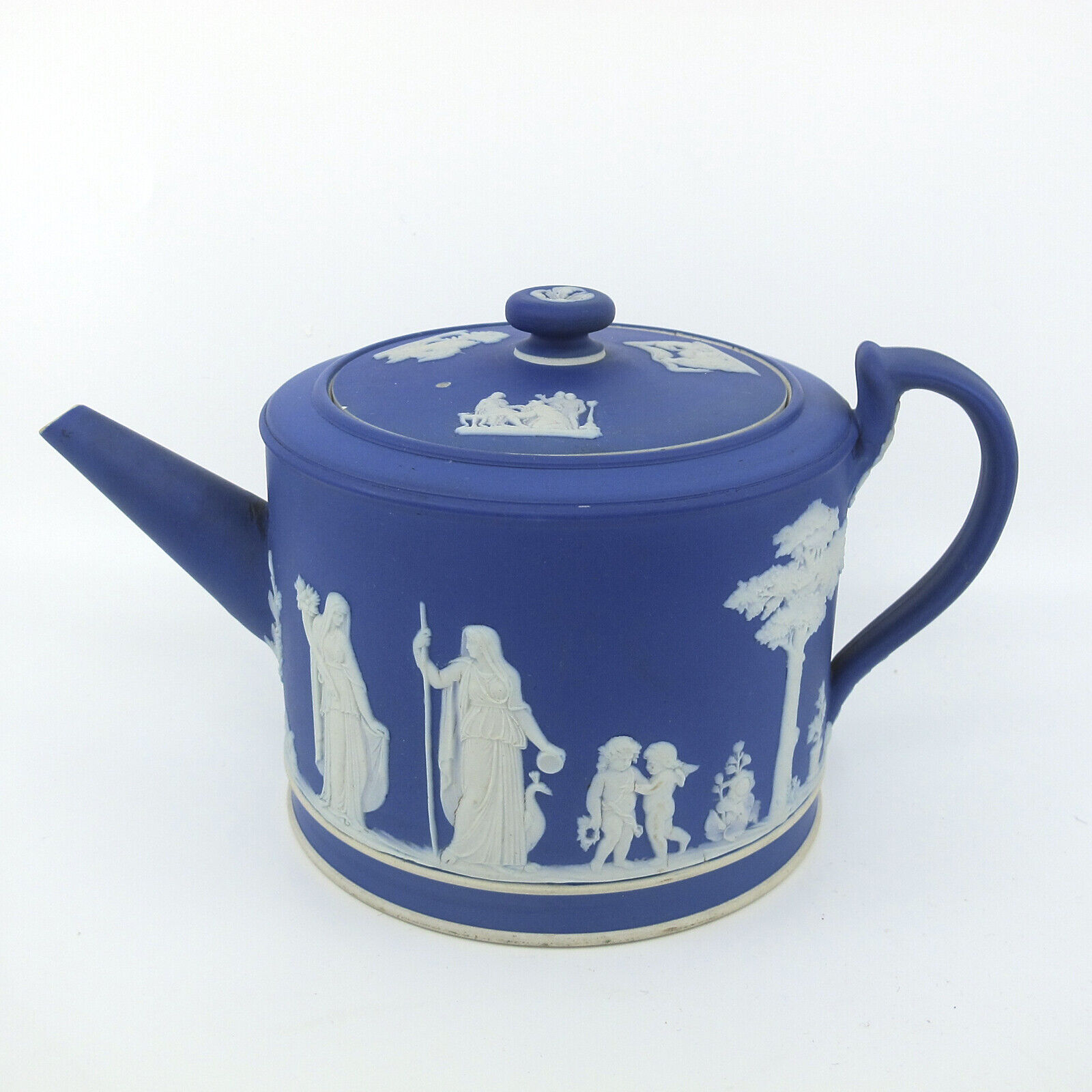 19c WEDGWOOD Cream Color on Wedgwood Blue Large Teapot & Lid Antique
