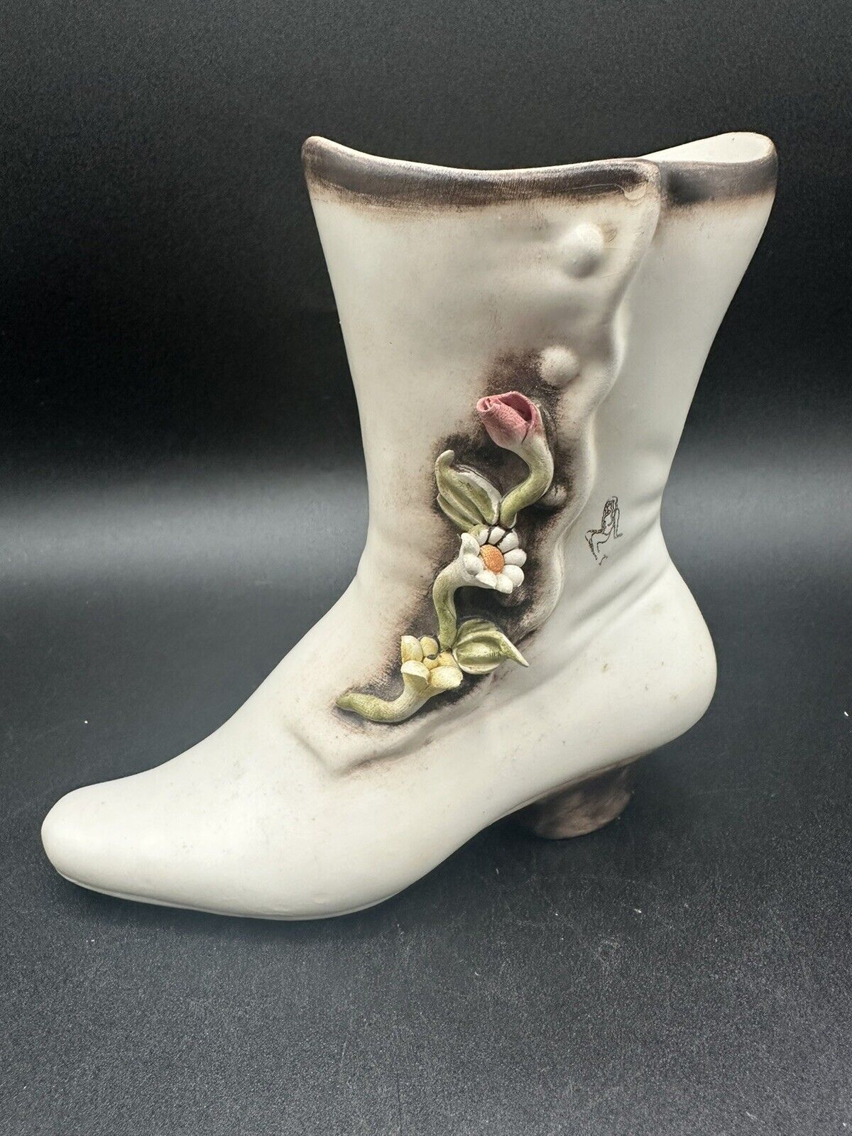 Vintage Capodimonte Porcelain Victorian Boot Italy Decor Flower Shoe Vase 5.5”