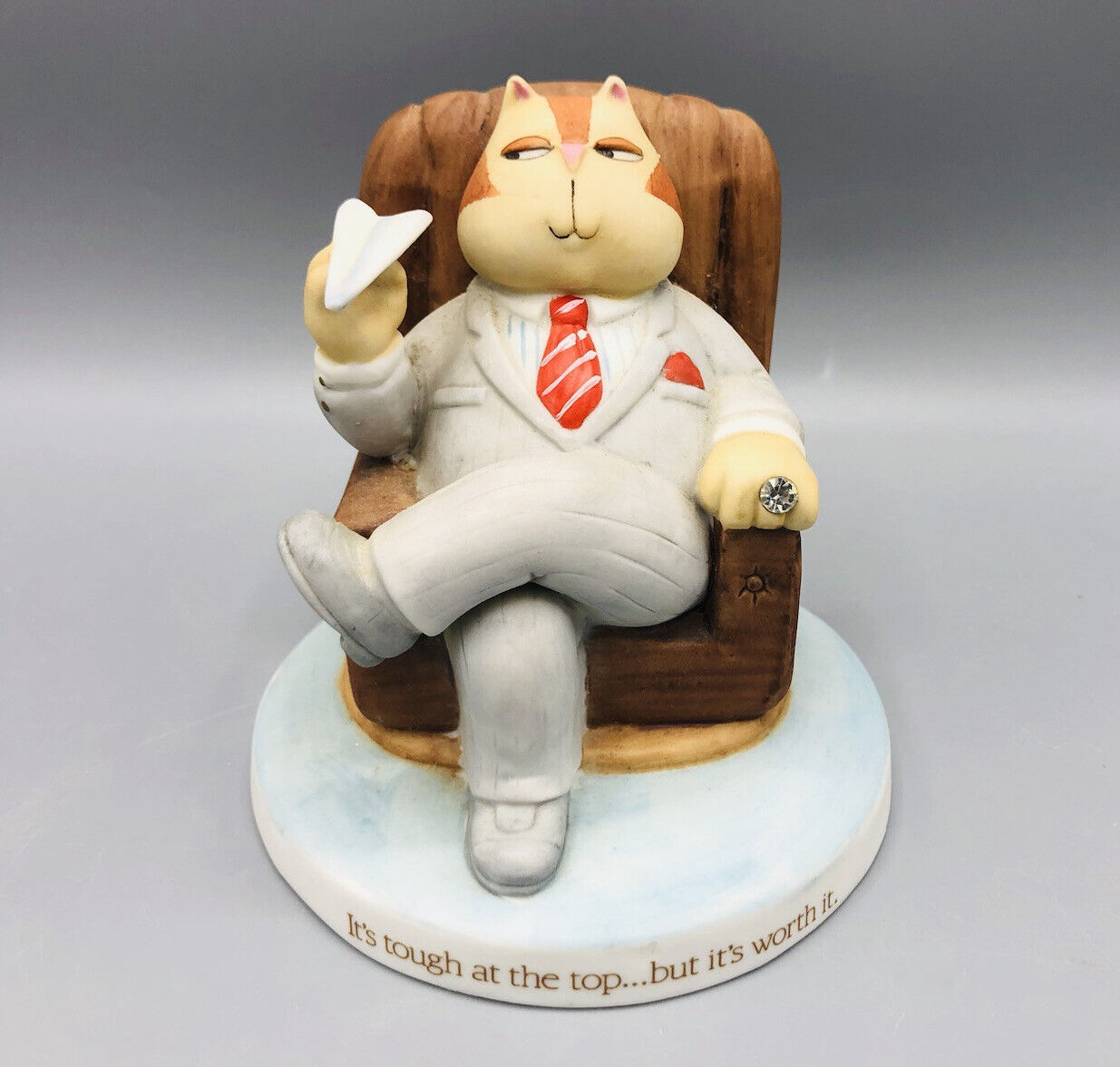 Vintage 1984 Wallace Berrie Classy Cats “It’s Tough at the Top…” Boss Figurine
