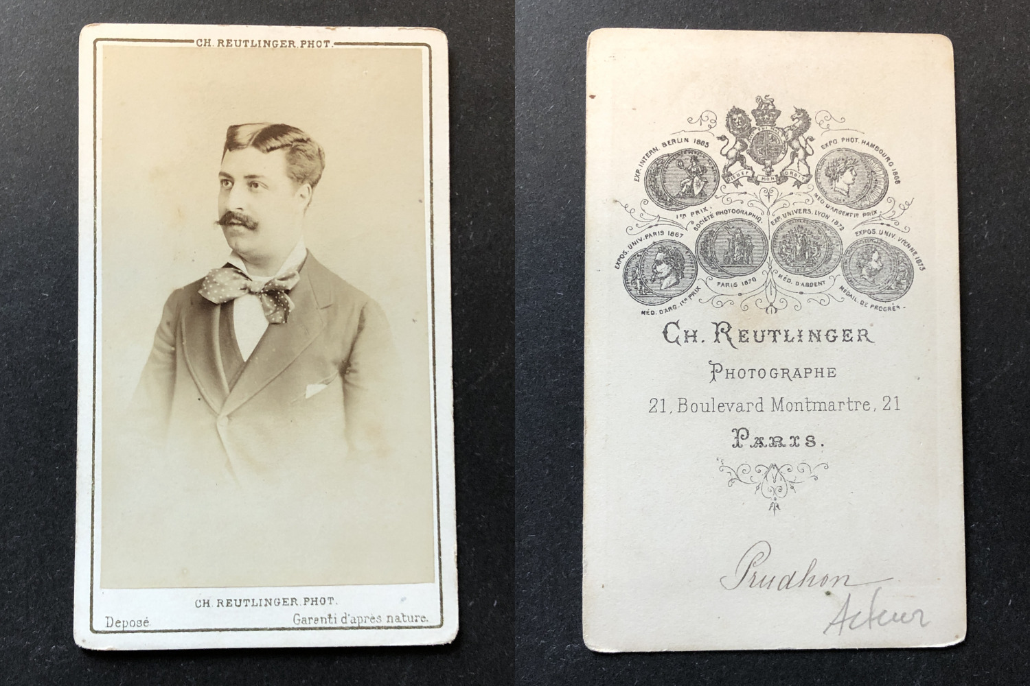 Reutlinger, paris, prudhon, actor, circa 1865 vintage cdv albumen print-cd