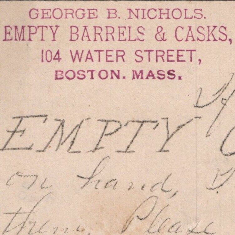 1889 George B Nichols Empty Oil Barrels Casks 104 Water Street Boston MA