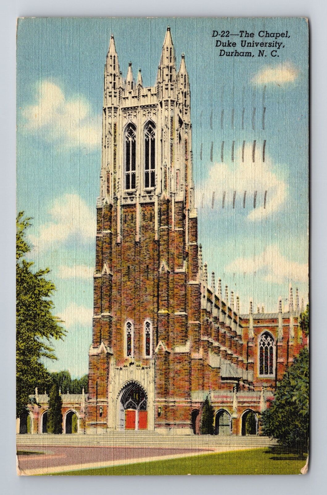 Durham NC- North Carolina, The Chapel, Duke University, Vintage c1948 Postcard