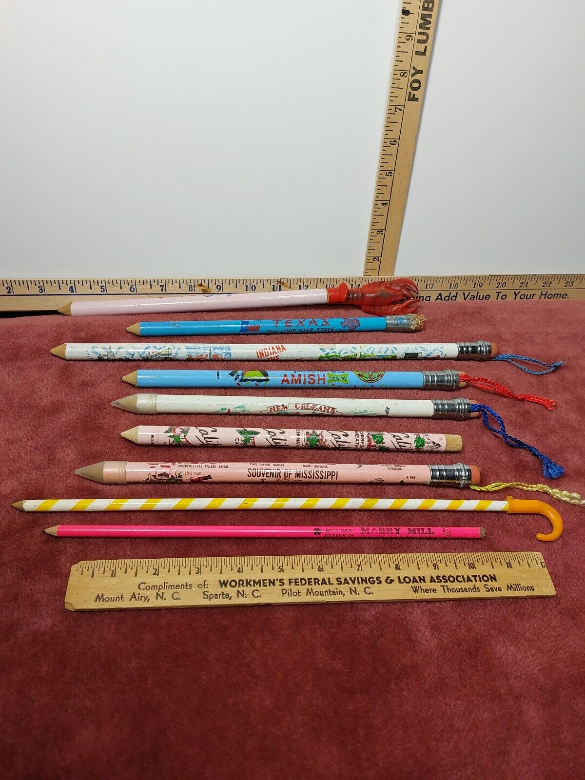 Vtg Jumbo Pencil Souvenir Lot -7 Texas, CapeCod, Amish, New Orleans, California 