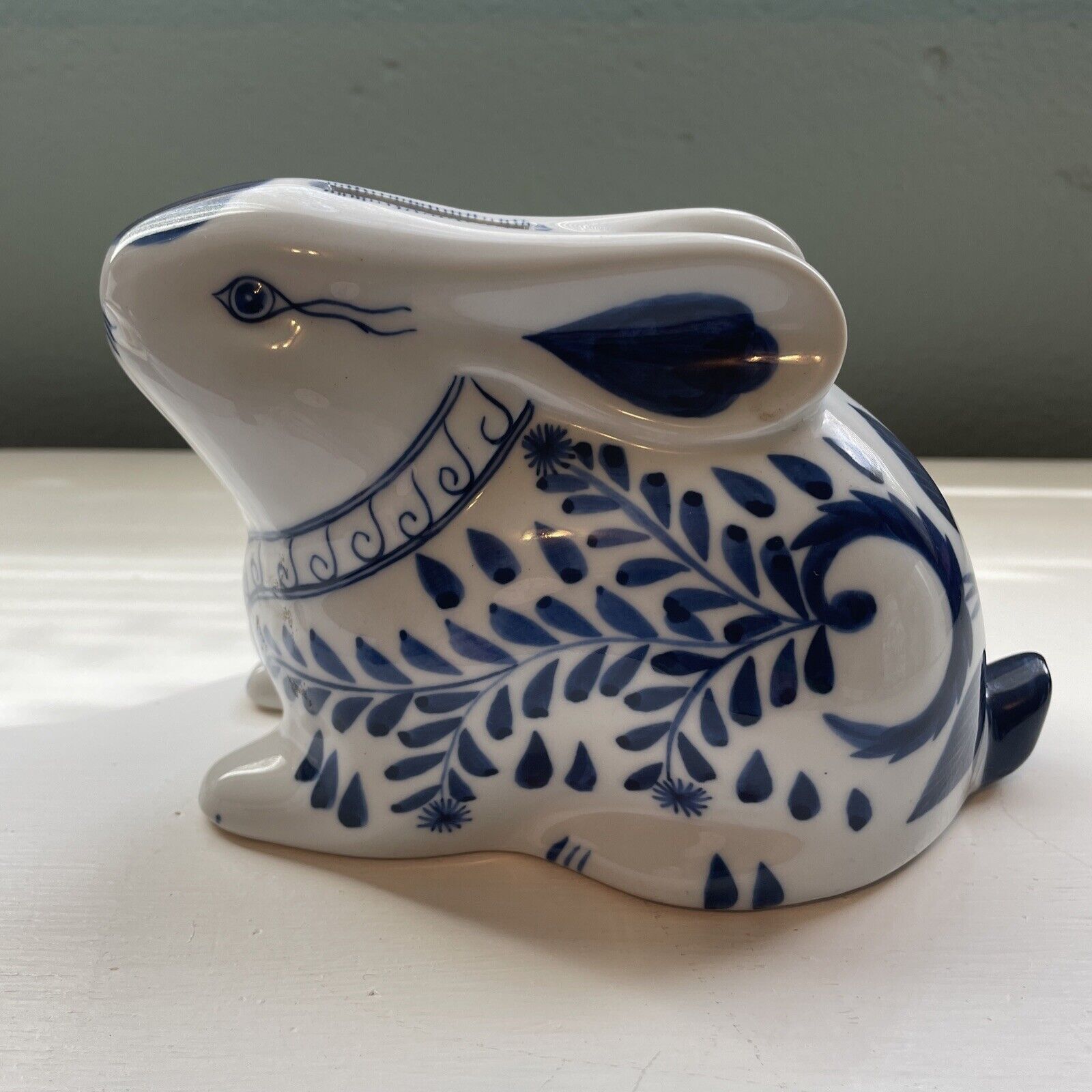 Vintage Blue & White Chinoisserie Rabbit Bank - Blue & White Ceramic Bunny Bank